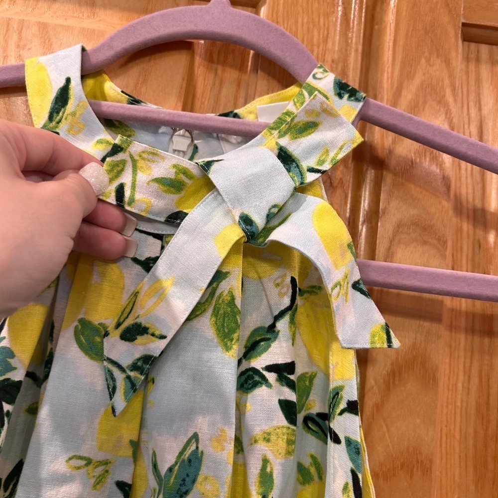 Lemon Print Sleeveless Halter Top Bow Neck Linen Blend Summer Cute Blouse XS - Picture 6 of 11